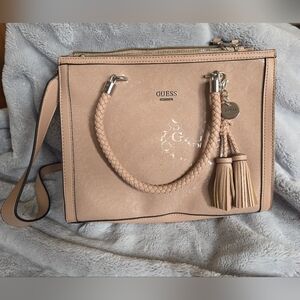 GUESS Blush Pink Satchel with Braided Handles & Tassel Charm